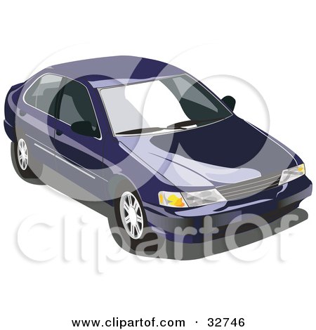 Clipart Illustration of a Blue Nissan Sentra Car by David Rey