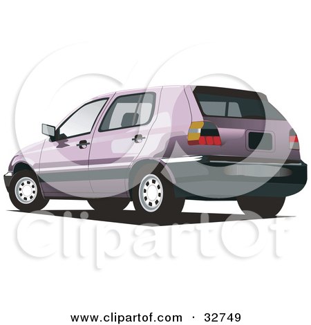 Clipart Illustration of a Purple Volkswagen Golf Car by David Rey