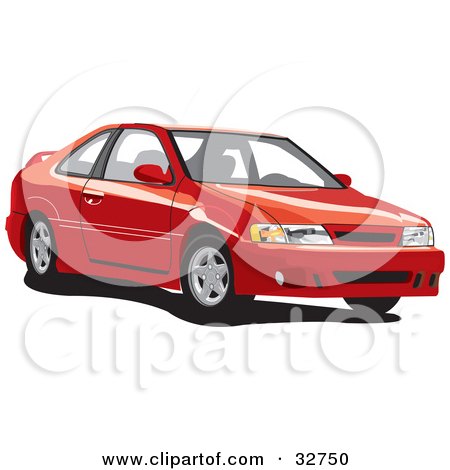 Clipart Illustration of a Red Nissan Lucino Car by David Rey