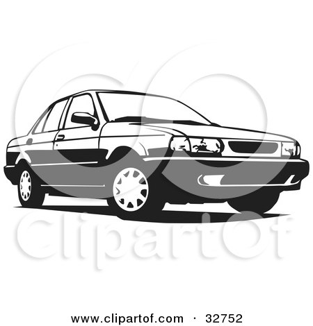 Clipart Illustration of a Black And White Four Door Car by David Rey