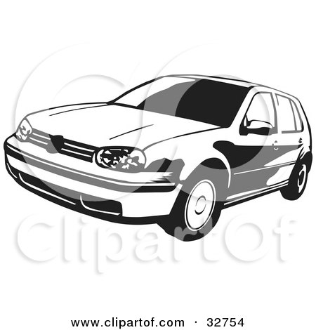 Clipart Illustration of a Black And White VW Golf Car by David Rey