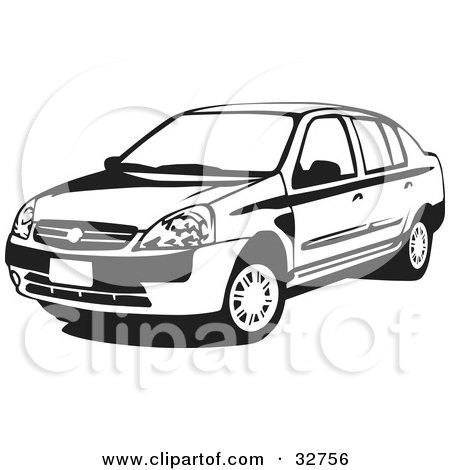 Clipart Illustration of a Black And White Four Door Nissan Platina Car by David Rey