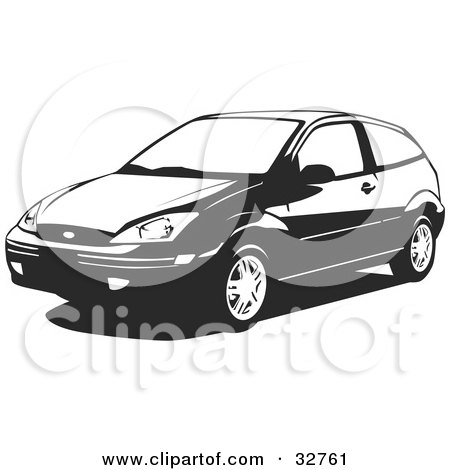Clipart Illustration of a Black And White Two Door Ford Focus by David Rey