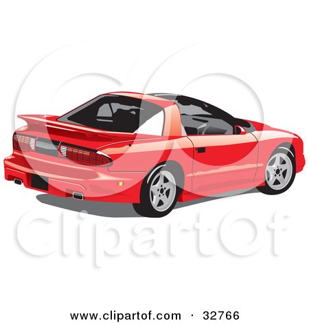 Clipart Illustration of a Red Pontiac Trans Am Sports Car With T-Tops by David Rey