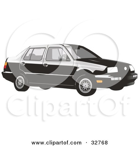 Clipart Illustration of a Black Volkswagen Jetta Car by David Rey
