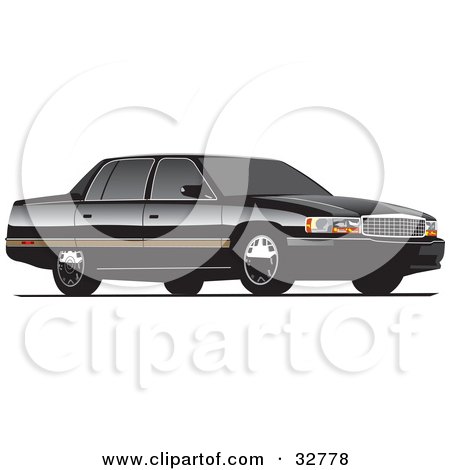 Clipart Illustration of a Black Luxury Ford Contour Car With Privacy Glass by David Rey