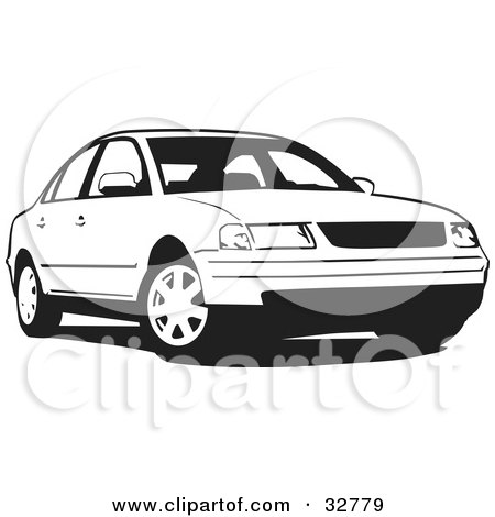 Clipart Illustration of a Black And White Volkswagen Passat Car by David Rey