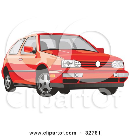 Clipart Illustration of a Red Volkswagen Golf Car by David Rey
