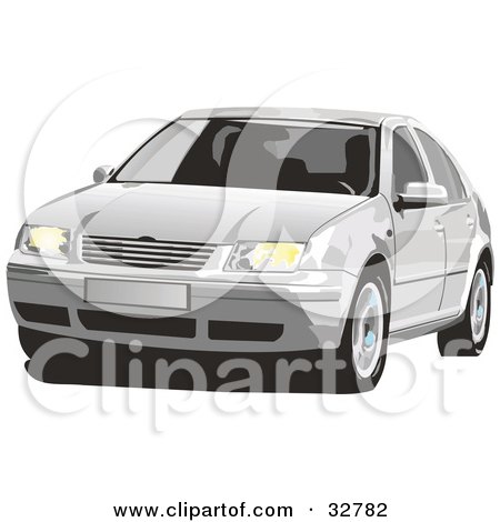 Clipart Illustration of a Front View Of A White Volkswagen Jetta Car With Window Tint by David Rey