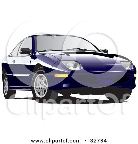 Clipart Illustration of a Blue Pontiac Sunfire Car With Tinted Windows by David Rey