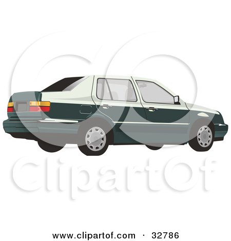 Clipart Illustration of a Dark Green Volkswagen Jetta Car With Tinted Windows by David Rey