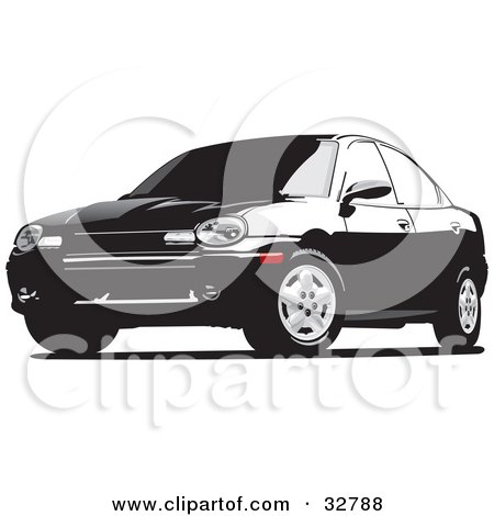 Clipart Illustration of a Black Dodge Neon Car With Tinted Windows by David Rey