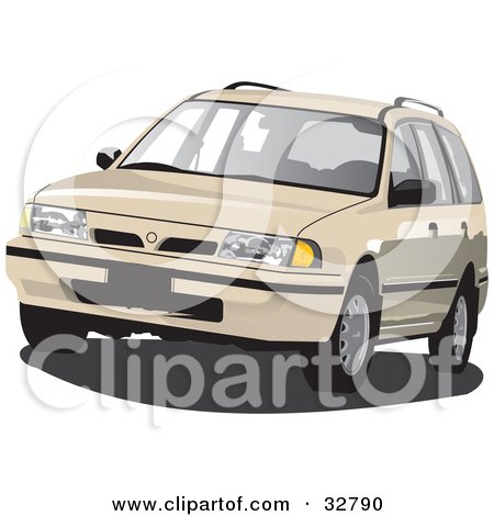 Clipart Illustration of a Beige Station Wagon Car by David Rey