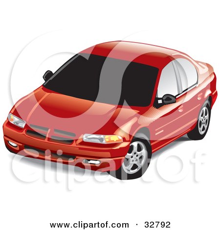 Clipart Illustration of a Red Dodge Stratus Car With Dark Tinted Windows by David Rey
