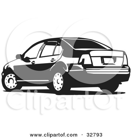 Clipart Illustration of a Volkswagen Jetta Car In Black And White by David Rey