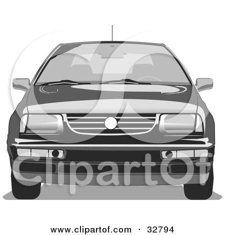 Clipart Illustration of a Black Volkswagen Jetta Car With Privacy Glass by David Rey