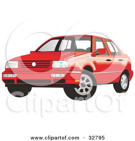 Clipart Illustration of a Red Volkswagen Jetta Car by David Rey
