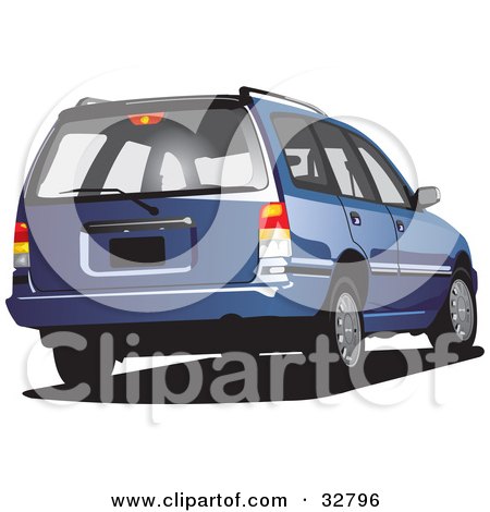 Clipart Illustration of a Rear View Of A Blue Station Wagon Car by David Rey