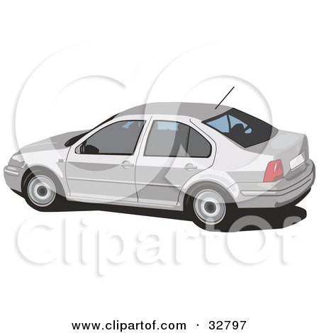 Clipart Illustration of a Side View Of A White Volkswagen Jetta Car With Window Tint by David Rey