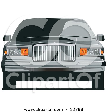 Clipart Illustration of a Front View Of A Lincoln Luxury Car With Privacy Glass by David Rey