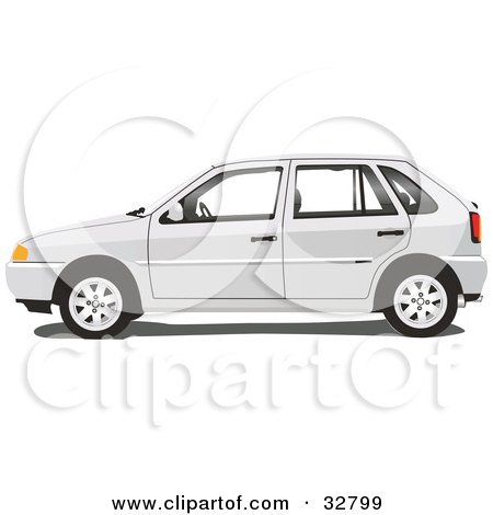 Clipart Illustration of a White Four Door Volkswagen Pointer Car by David Rey