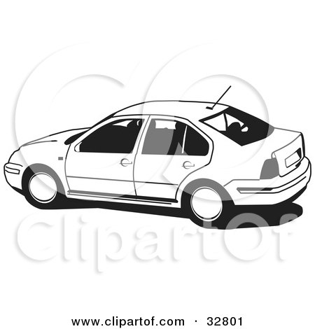 Clipart Illustration of a Black And White Volkswagen Jetta Car by David Rey