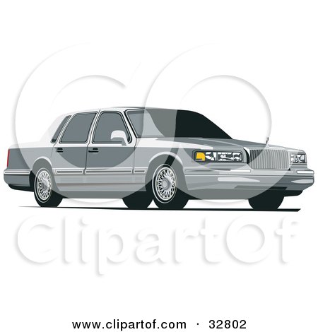 Clipart Illustration of a Gray Lincoln Town Car With Privacy Glass by David Rey