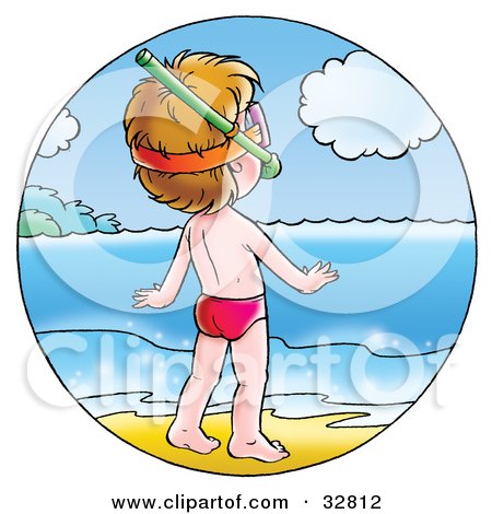 Little Boy On The Shore, Wearing Snorkel Gear And Watching The Sparkling Water Posters, Art Prints