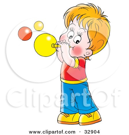 Clipart Illustration of a Happy Boy Blowing Bubbles With A Wand by Alex Bannykh