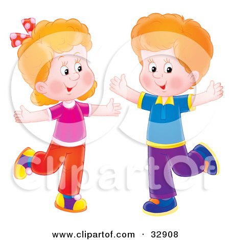 Clipart Illustration of a Happy Boy And Girl Dancing With Their Arms Out by Alex Bannykh