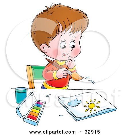 Clipart Illustration of a Creative Little Boy Painting At A Table by Alex Bannykh