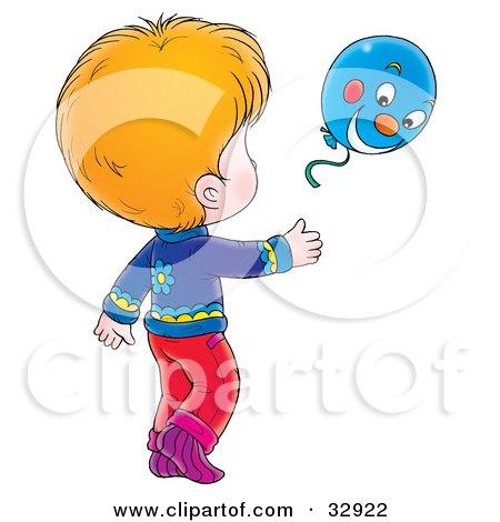 Clipart Illustration of a Child Running After A Blue Balloon by Alex Bannykh