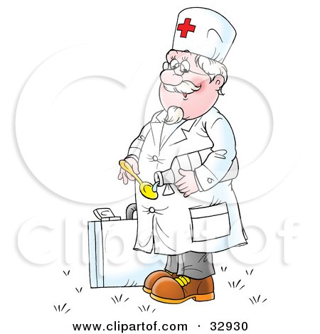 Clipart Illustration of a Senior Doctor Pouring Medicine Into A Spoon by Alex Bannykh
