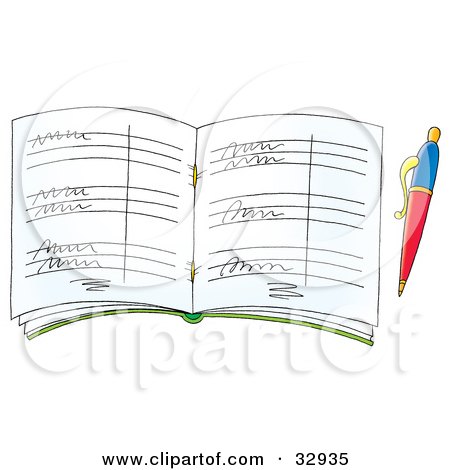 Clipart Illustration of a Pen Resting Beside A Guest Book Or Organizer by Alex Bannykh