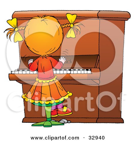Clipart Illustration of a Little Girl Playing A Big Piano by Alex Bannykh