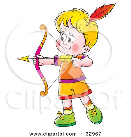Clipart Illustration of a Little Blond Boy Shooting Arrows by Alex Bannykh
