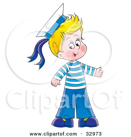 Clipart Illustration of a Happy Blond Boy Dressed In A Sailor Suit by Alex Bannykh