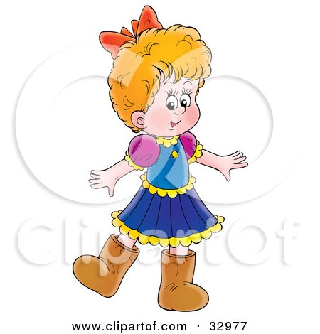 Clipart Illustration of a Little Girl In A Dress And Brown Boots by Alex Bannykh