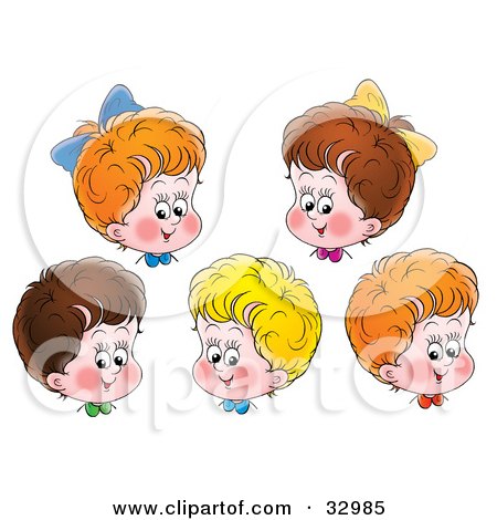 Clipart Illustration of Five Happy Red, Blond And Brunette Haired Children by Alex Bannykh