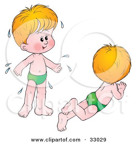 Clipart Illustration of a Little Boy Shown Swimming And Soaking Wet by Alex Bannykh