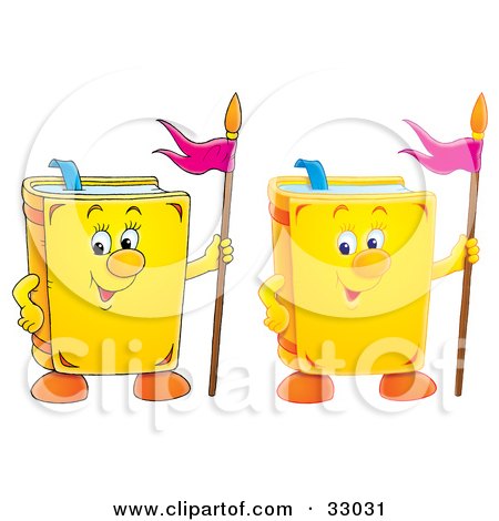 Clipart Illustration of Two Yellow School Books With Flags by Alex Bannykh