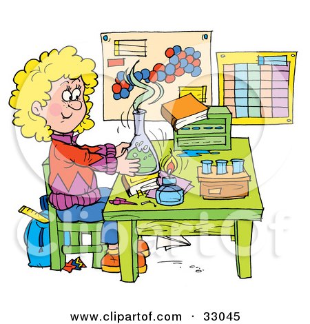 Clipart Illustration of a School Girl Conducting A Science Experiment In A Lab by Alex Bannykh