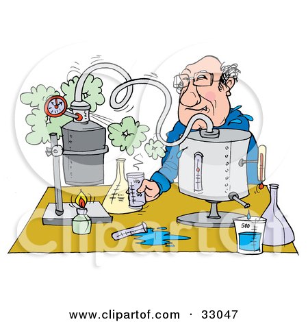 Clipart Illustration of a Male Teacher Conducting A Science Experiment At A Table by Alex Bannykh