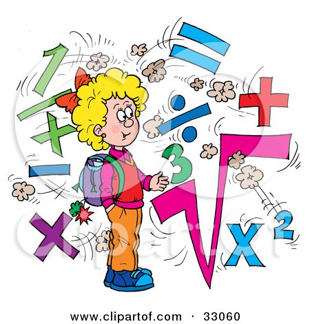 Clipart Illustration of a Smart School Girl Surrounded By Math Symbols by Alex Bannykh