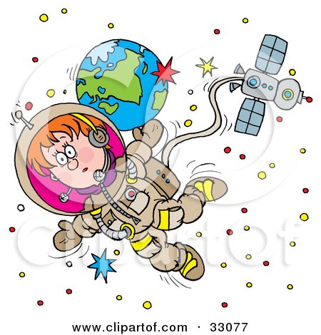 Clipart Illustration of a Boy Floating In Outer Space As An Astronaut by Alex Bannykh
