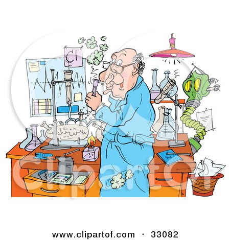 Clipart Illustration of a Thinking Male Teacher Working In A Science Lab by Alex Bannykh