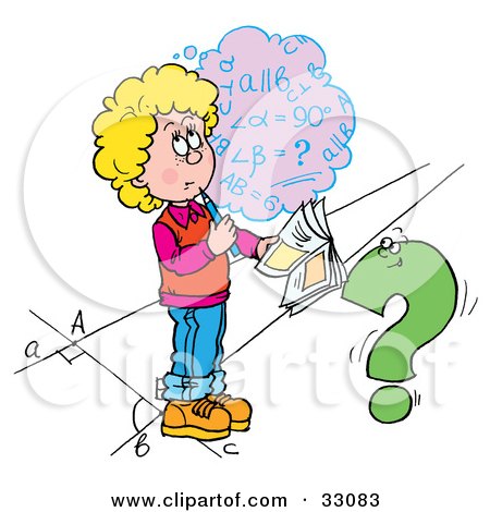 Clipart Illustration of a School Girl Trying To Figure Out A Math Problem by Alex Bannykh