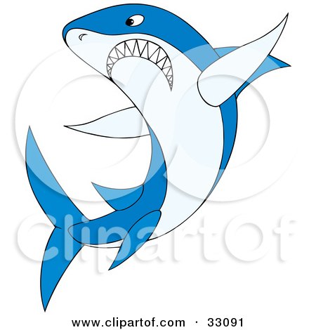 Clipart Illustration of an Angry Blue Shark Gritting His Teeth And Preparing To Attack by Alex Bannykh