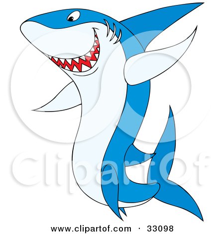Clipart Illustration of a Tough Blue Shark Swimming To The Left by Alex Bannykh