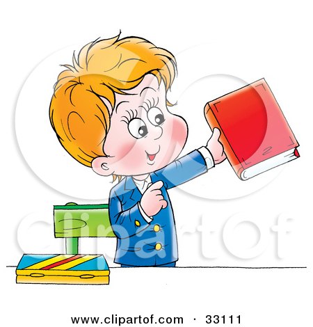 Clipart Illustration of a School Boy In His Uniform, Standing And Holding A Book by Alex Bannykh